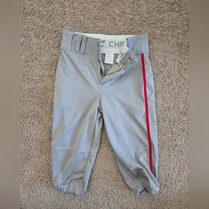 Kids' Gray Baseball Knicker Pants with Red Stripe Piping
